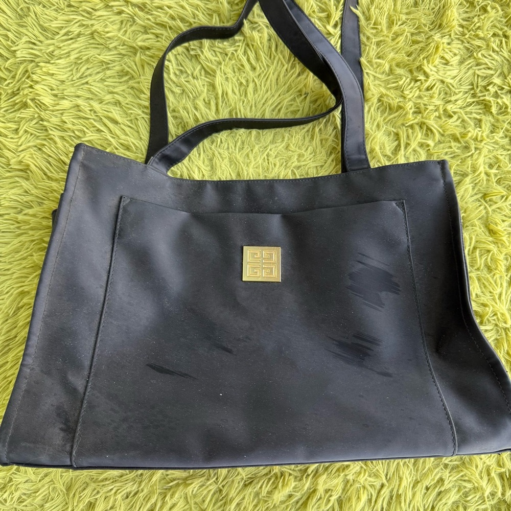Givenchy Parfums Black Nylon Tote Gold Logo Large Shoulder Bag